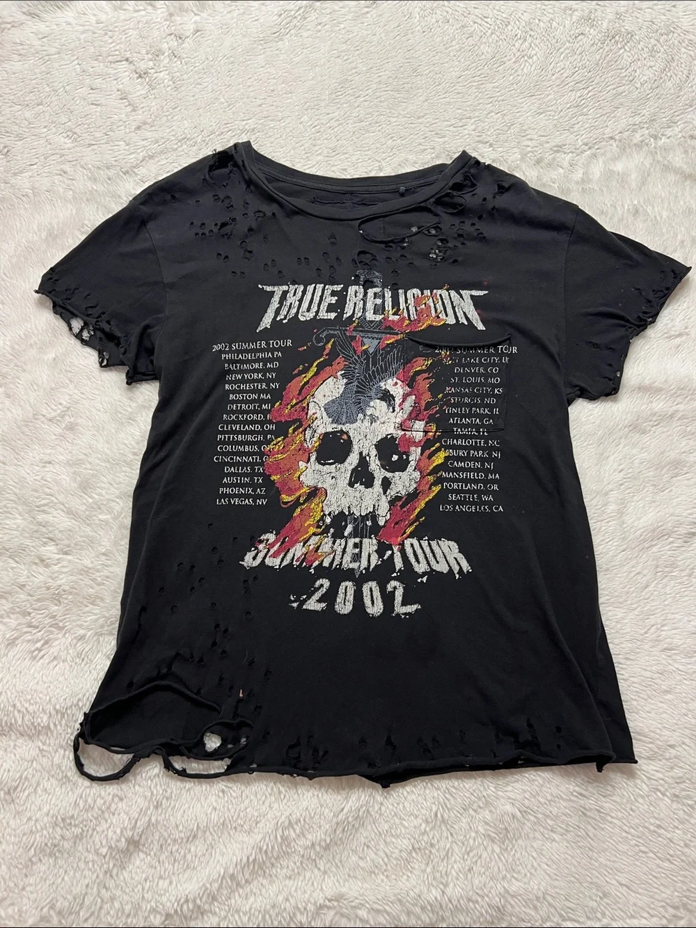 True Religion Summer Tour 2002 Graphic Distressed Print T-Shirt Black Size XS